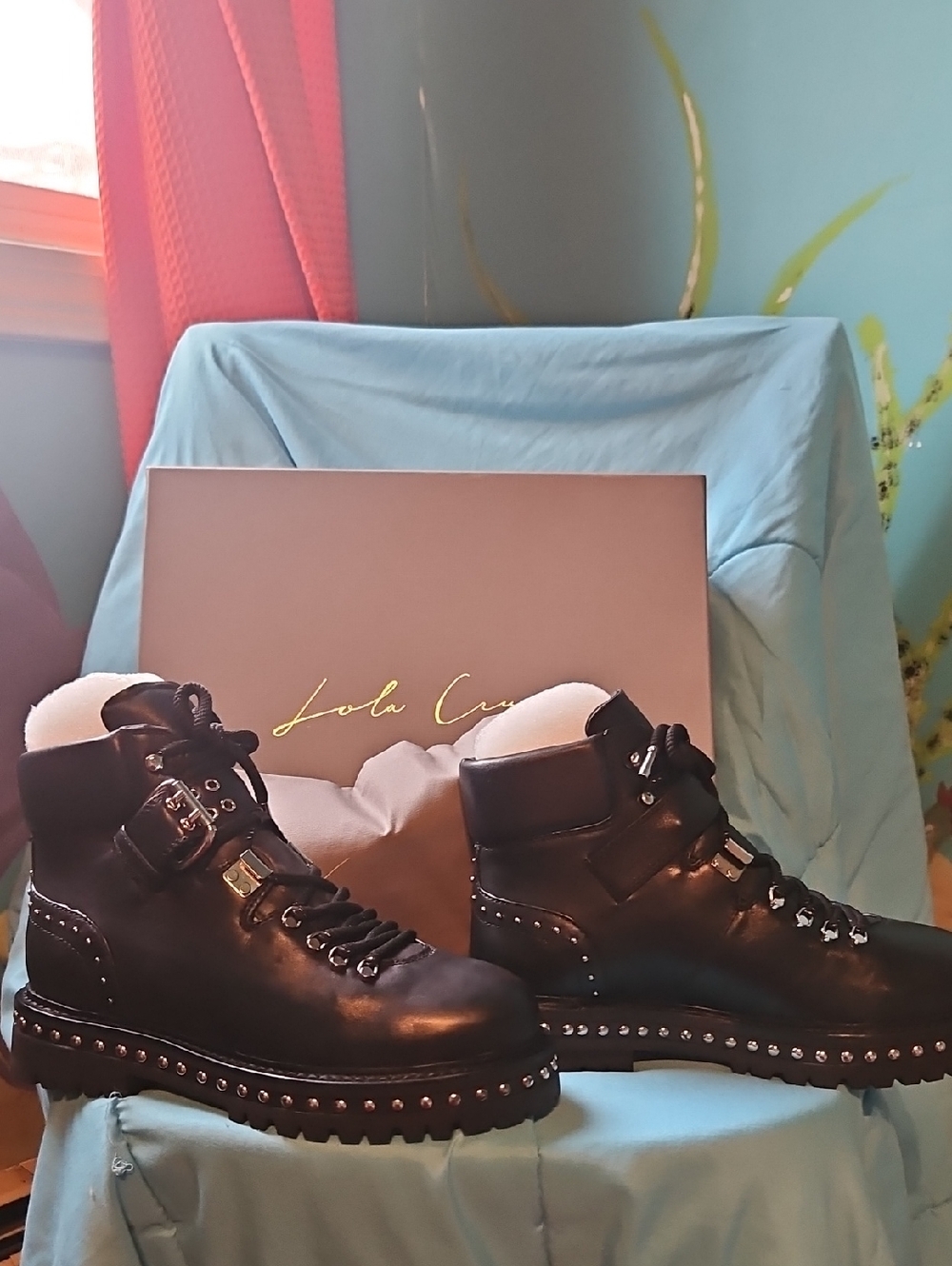 Lola Cruz Women's Black Combat Moto Boots